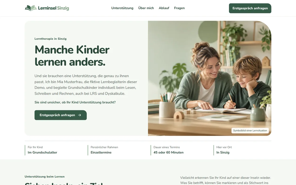 Desktop-Ansicht der Website von Lerninsel Sinzig